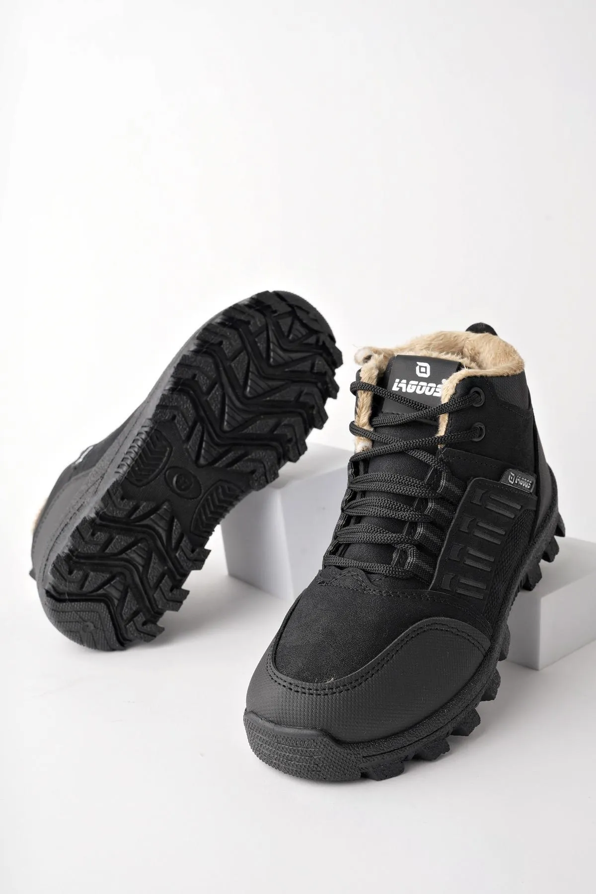 MUGGO  Johanna Garantierte Unisex-Winterstiefel zum Schnüren mit Fell innen und Reißverschluss