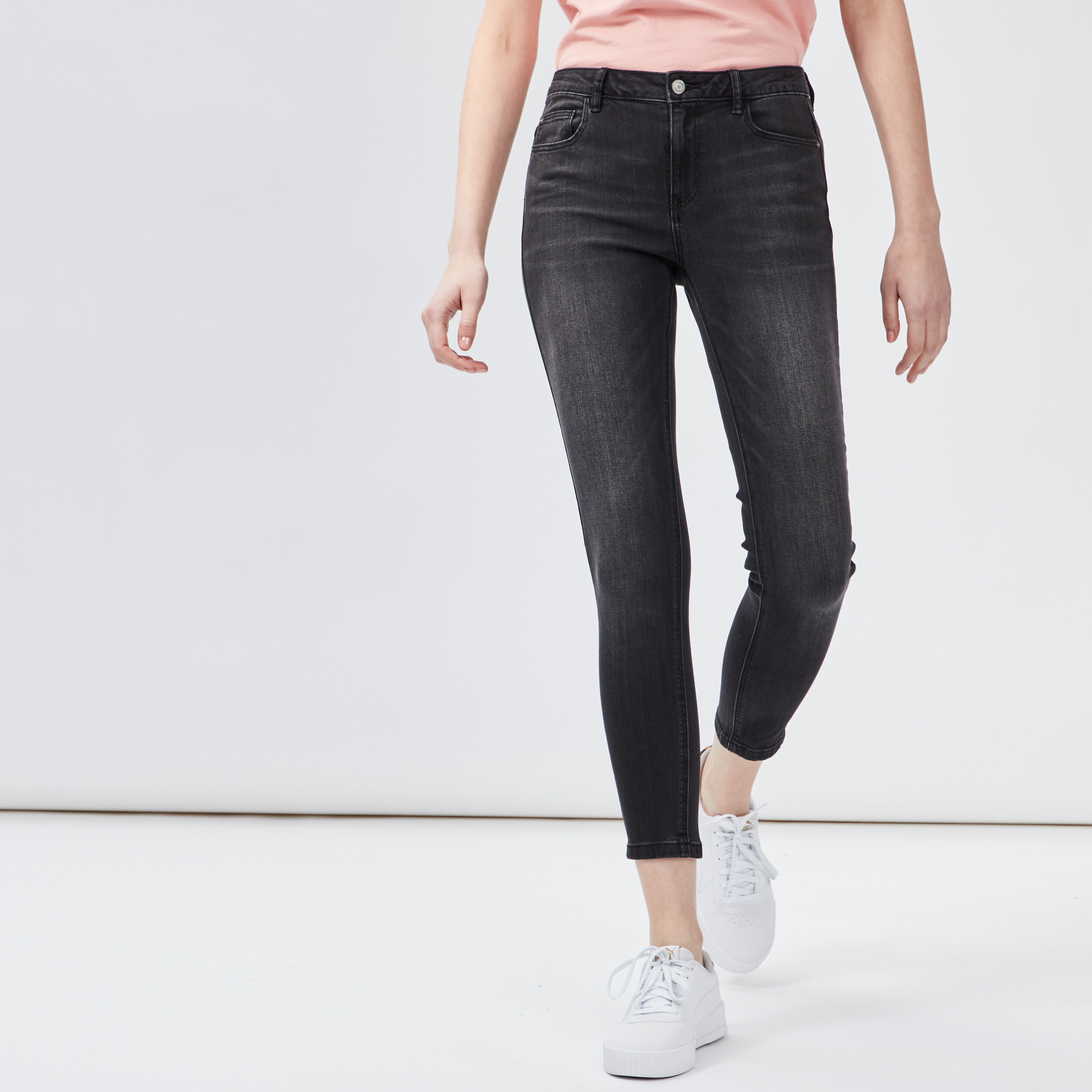 Jeans skinny 7 8ème taille standard noir femme | La Halle
