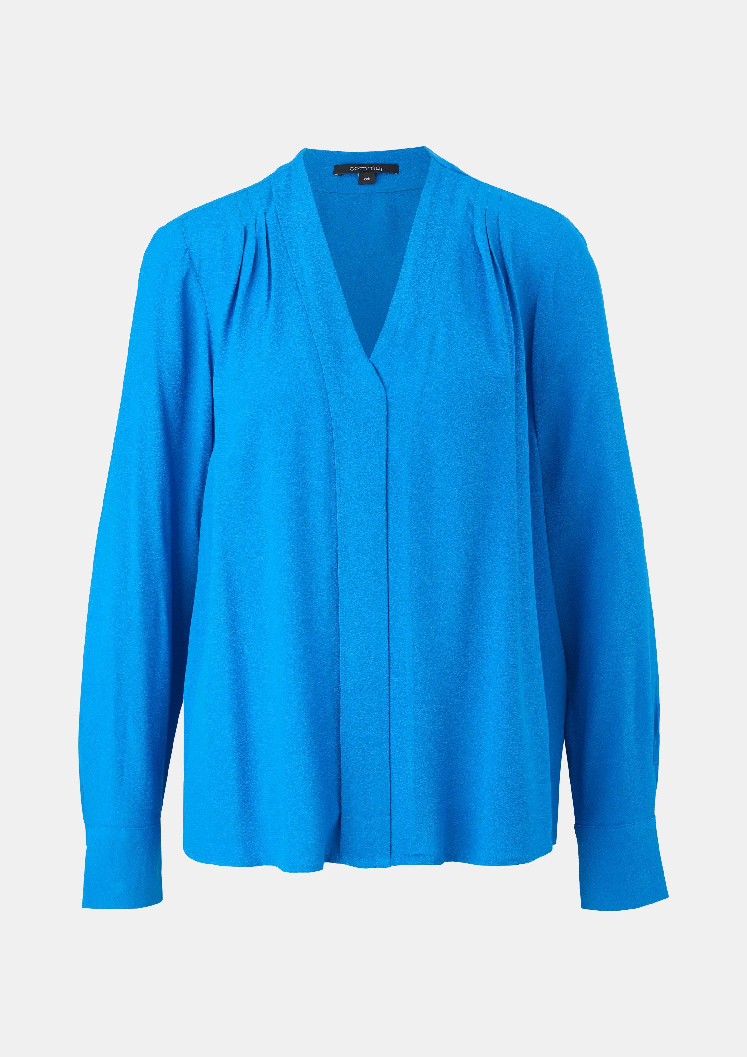 Crêpe-Bluse mit Plisseefalte - royalblau