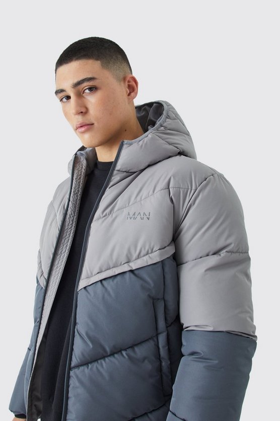 Man Colorblock Steppjacke mit Kapuze