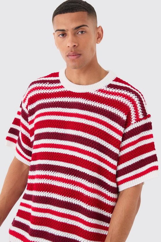 Gestreiftes Oversize T-Shirt in Weiß