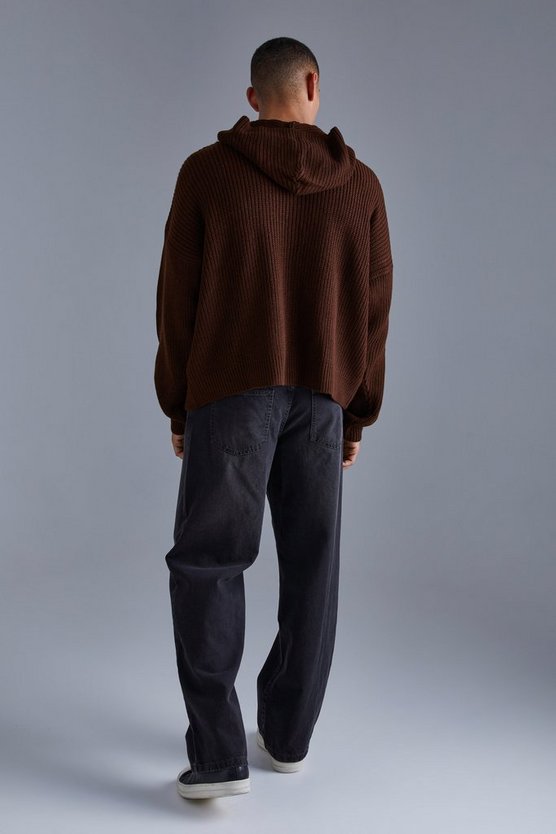 Kastiger gerippter Strick-Hoodie