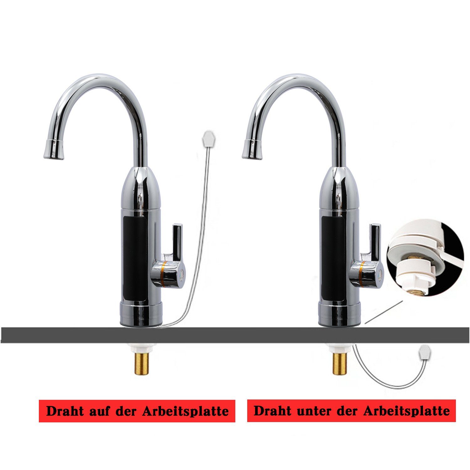 Kpaloft Durchlauferhitzer Elektrisch Warmwasserhahn, LED Temperaturanzeige einstellbar 360° schwenkbar