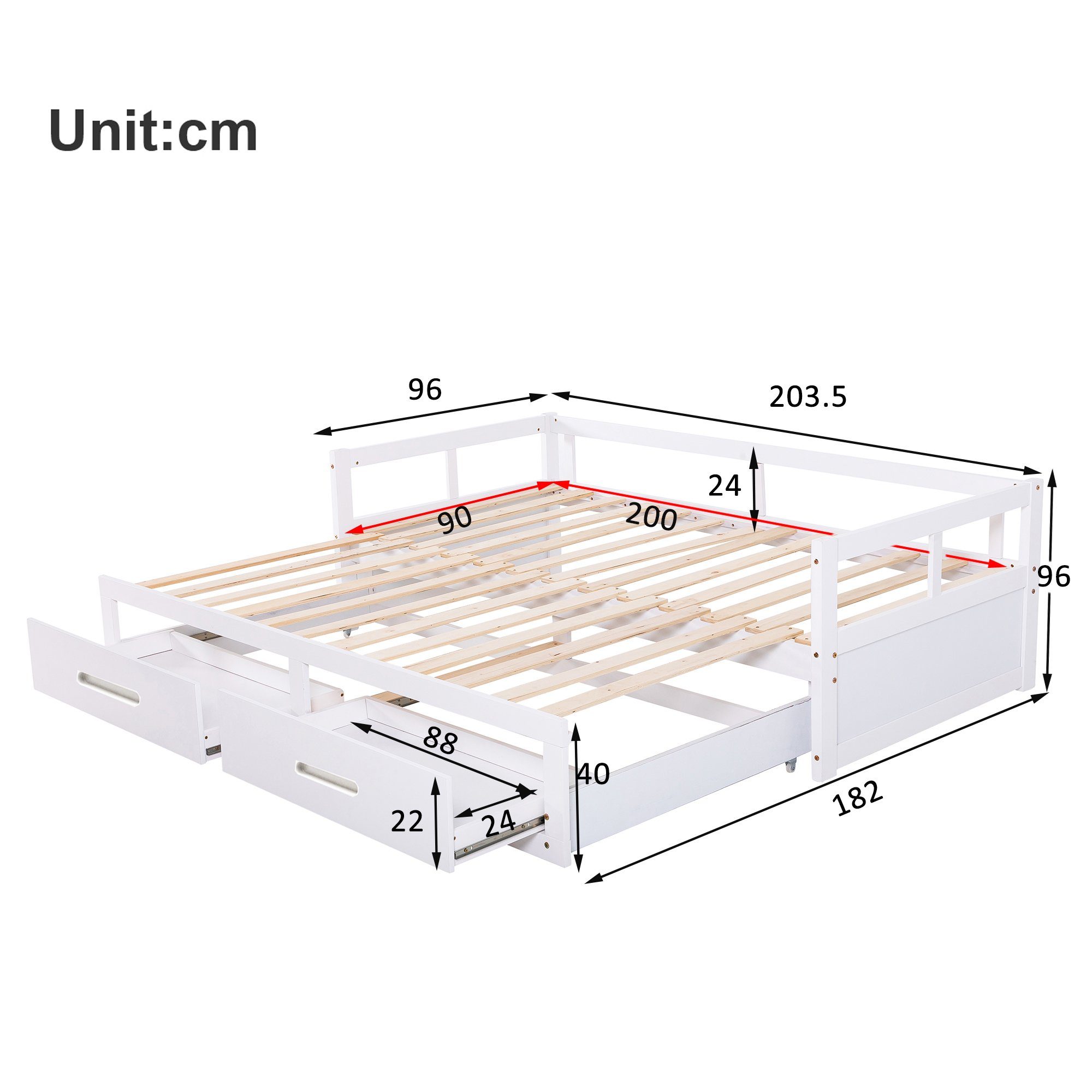 HAUSS SPLOE Schlafsofa Schlafsofa Holzbett Schiebebett Kinderbett Einzelbett Doppelbett, mit Relaxfunktion, Kiefernbett mit Stauraum