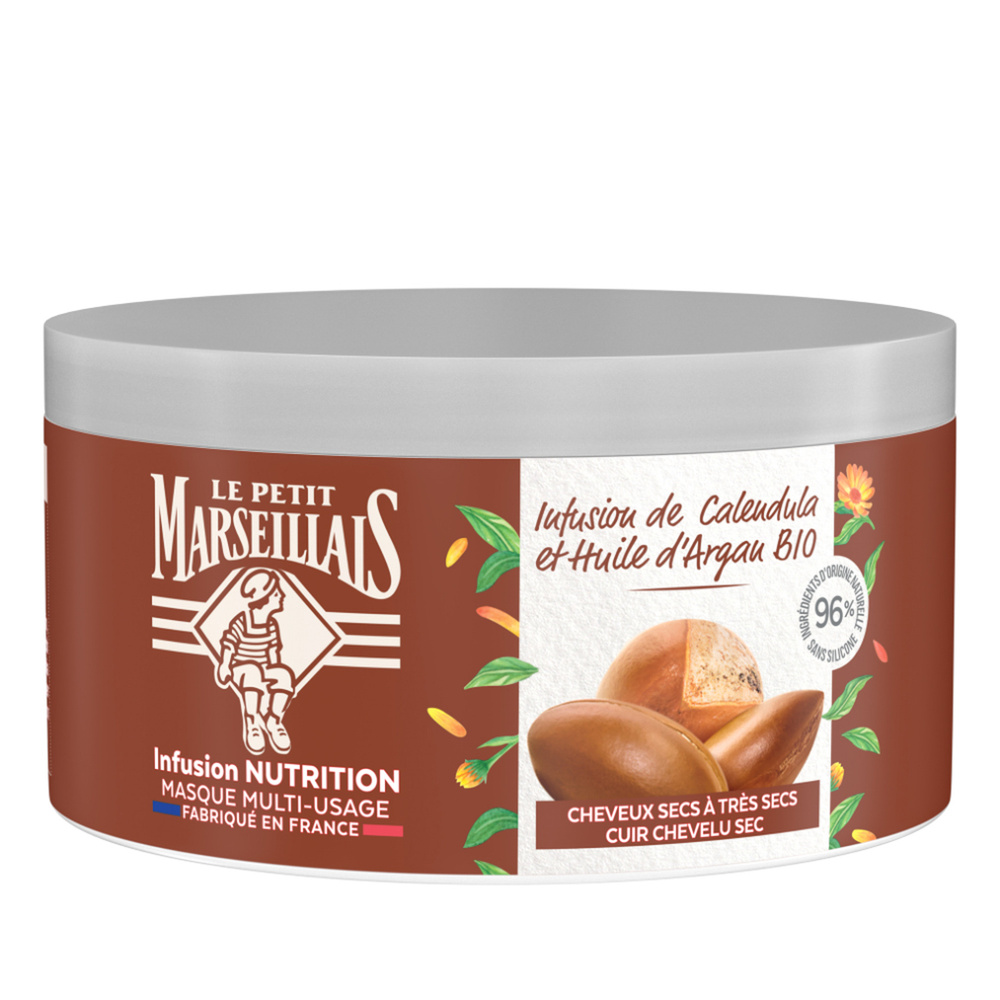 le petit marseillais Masque Nutrition pour Cheveux Secs et Abîmés, Infusion Calendula & Argan 300 ML Masque