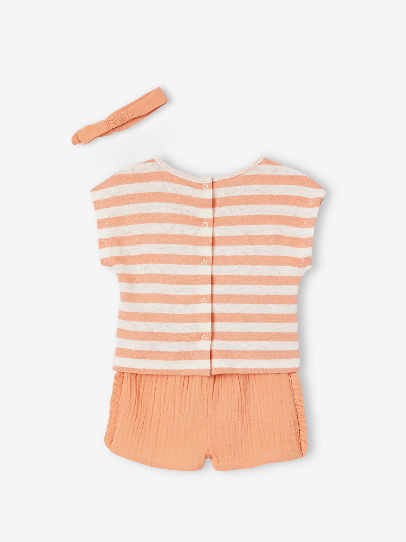 Vertbaudet Baby-Set: T-Shirt, Shorts & Kopftuch - orange