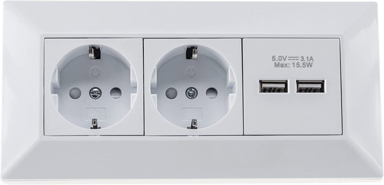 ChiliTec 2-fach Steckdosenblock + 2x USB, weiß Mehrfachsteckdose
