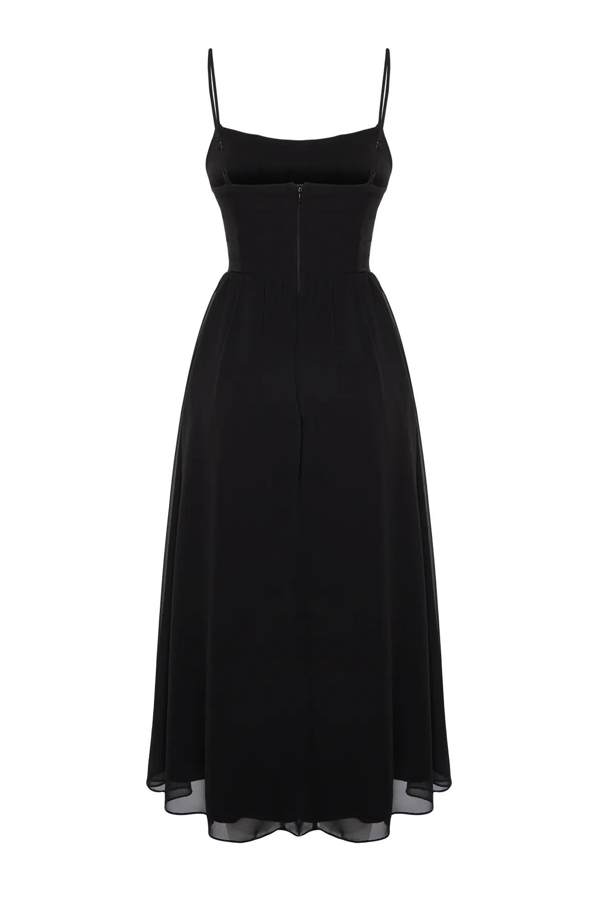 Trendyol Collection  Schwarzes, offenes Taillen-/Skater-gefüttertes Korsett, detailliertes, elegantes Abendkleid aus Tüll