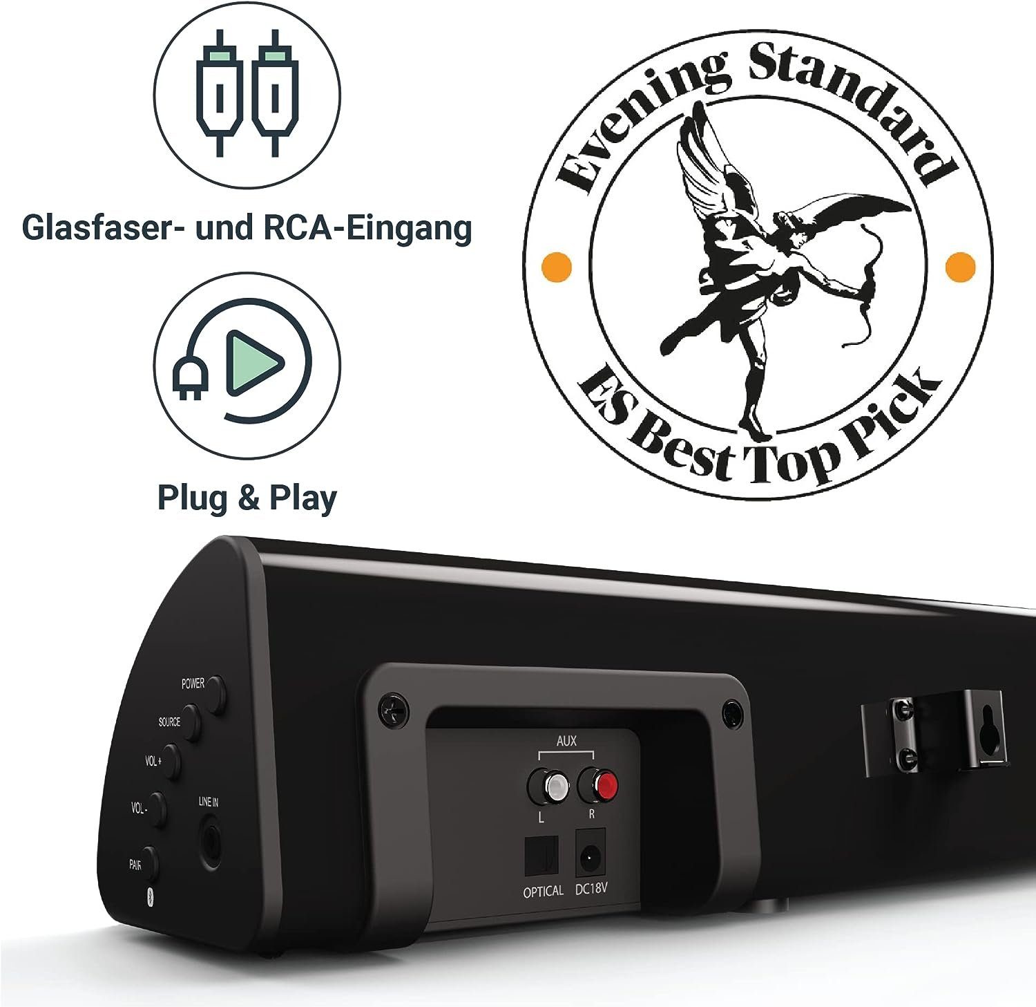 Majority Snowdon 2.1 Soundbar (Bluetooth, AUX, RCA, NFC, 120 W, Eingebauter Subwoofer, inkl. Fernbedienung und Batterien)