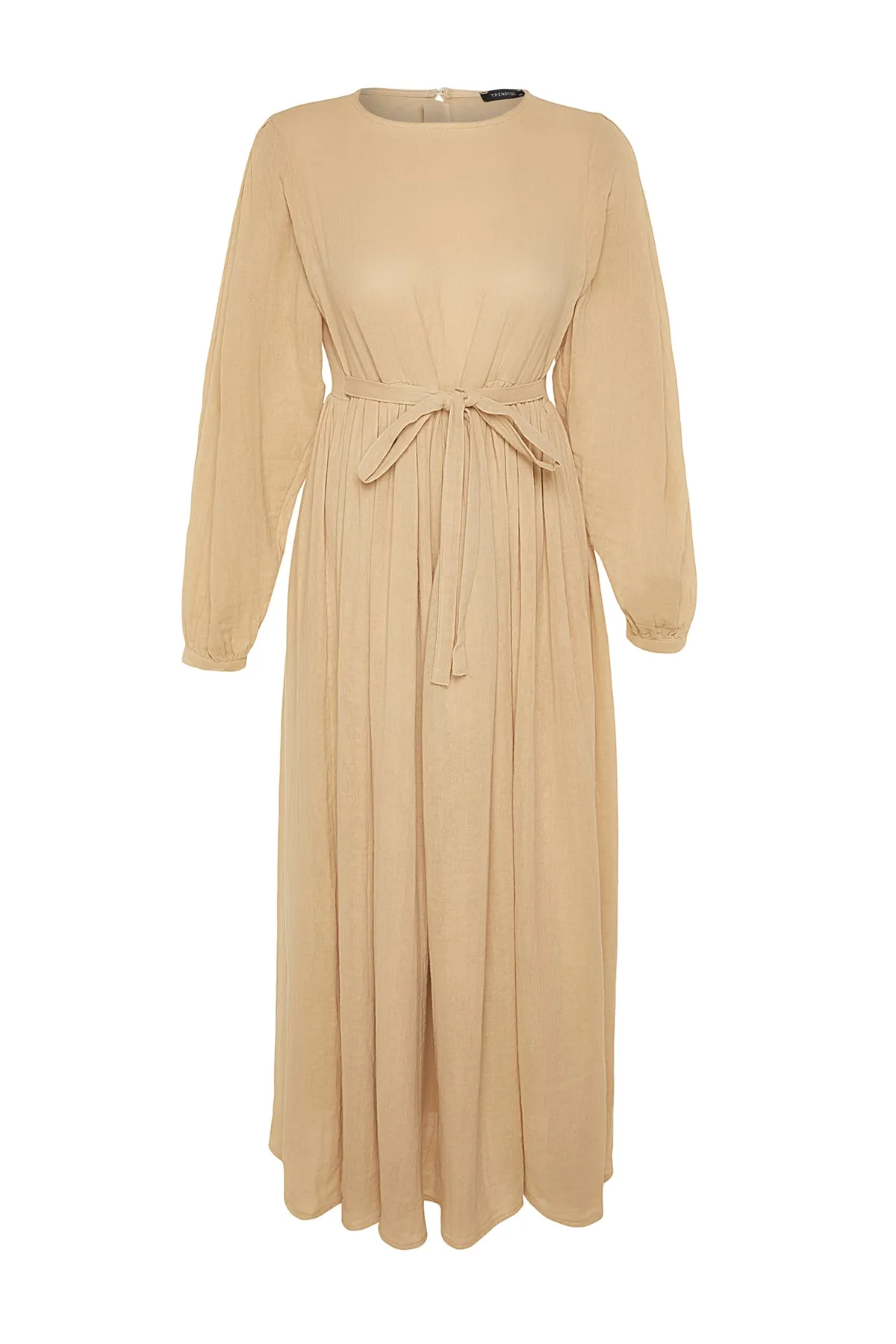 Trendyol Modest  Nerzfarbenes Kleid aus 100 % gewebtem Musselin mit Gürtel und bequemer Passform, gefüttert, TCTSS23EB00048