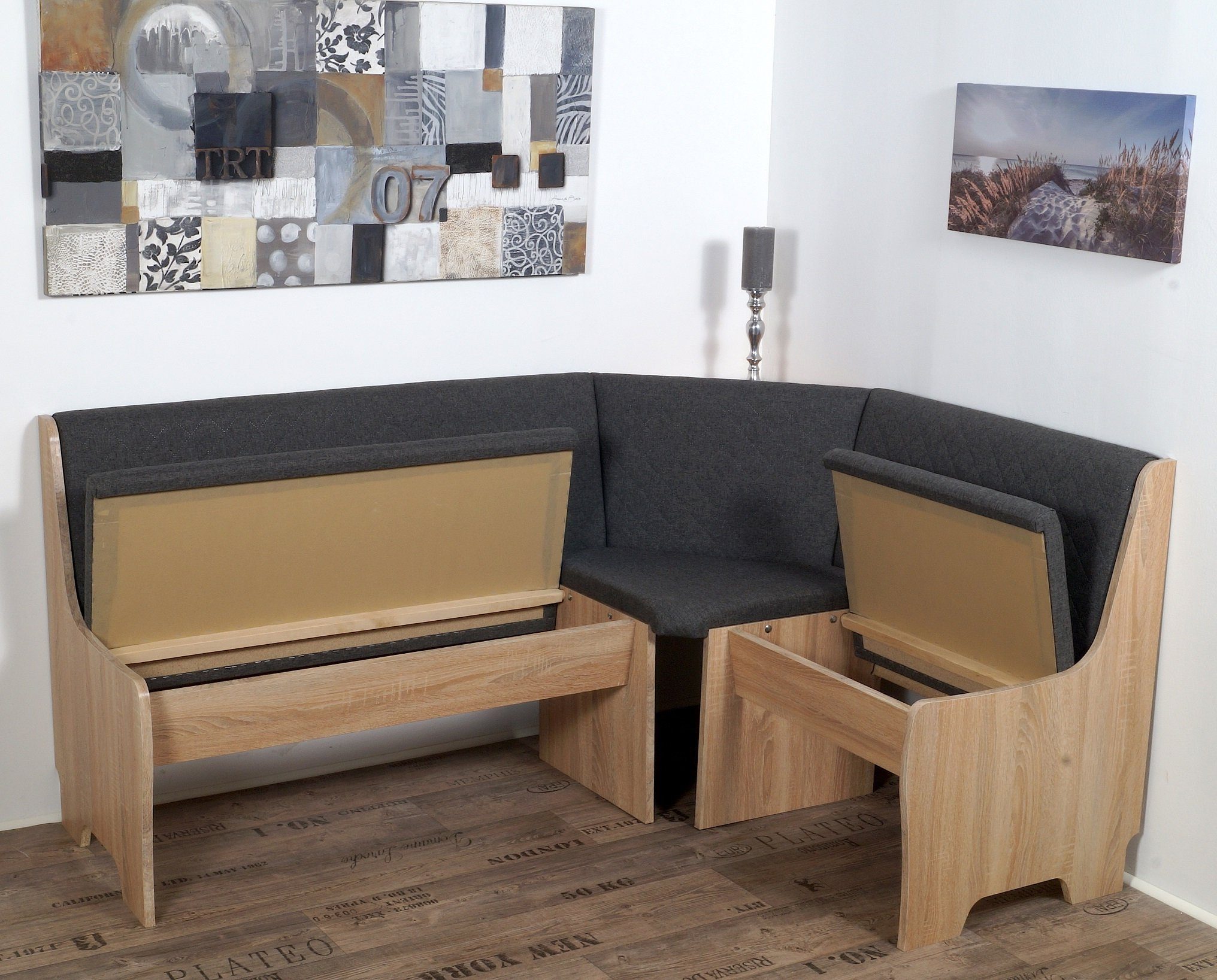 Stolebaenk Eckbankgruppe Bremen OLNIPI, (Eckbank Set, 1xEckbank, 1xTisch, 2x Stuhl), Links und rechts aufbaubar