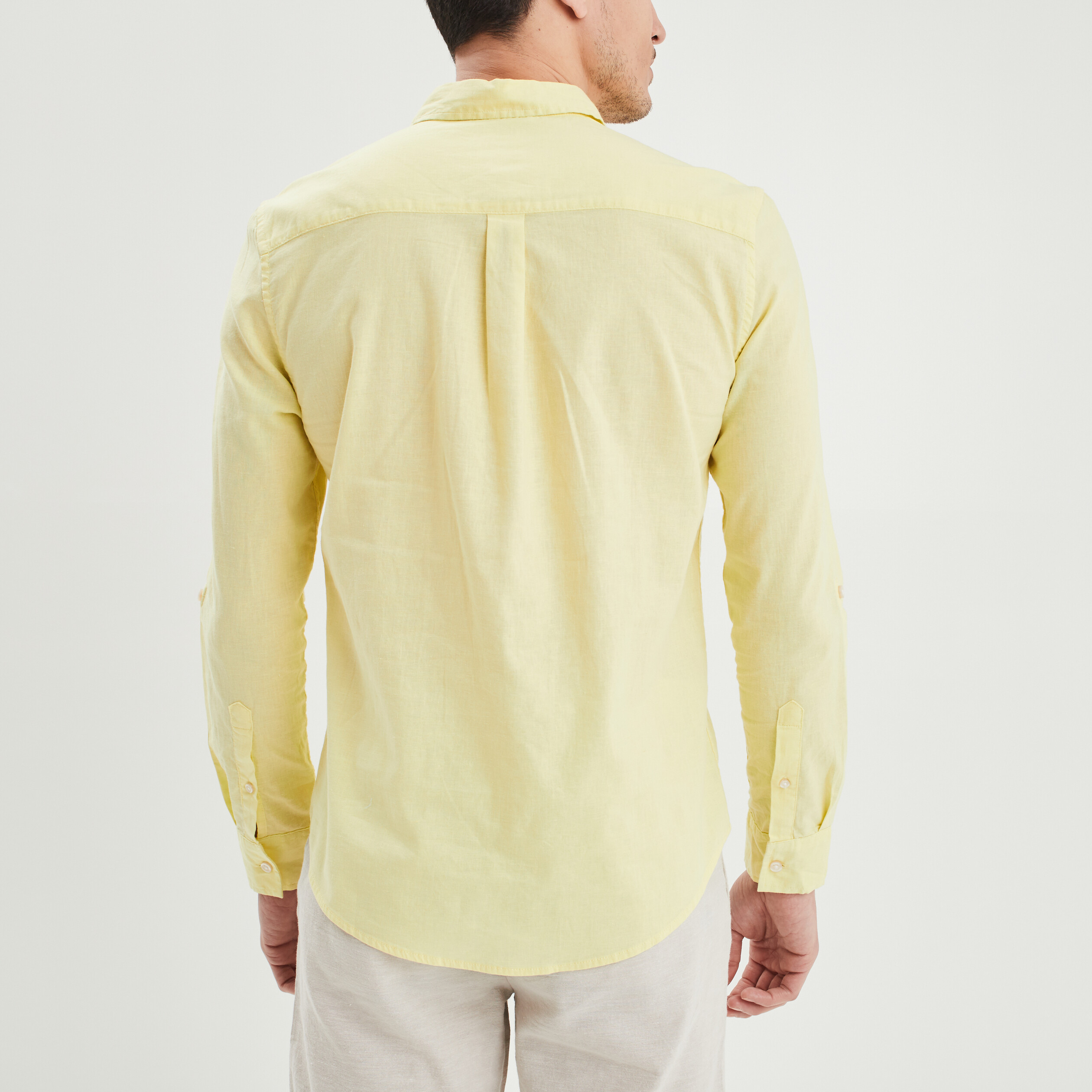 Chemise manches longues lin majoritaire jaune clair homme | La Halle