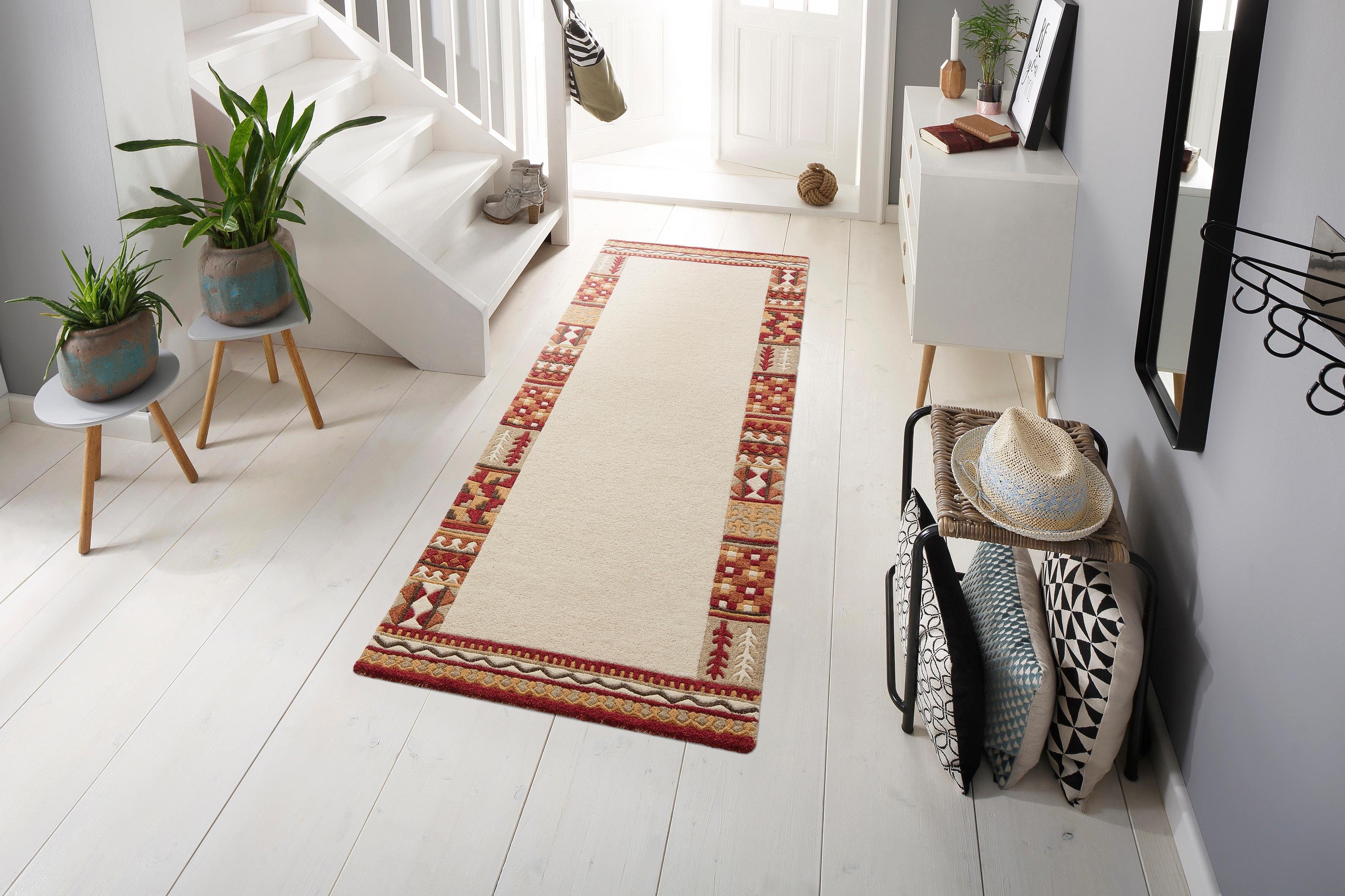 Läufer Nuno, THEKO, rechteckig, Höhe: 14 mm, reine Wolle, mit Bordüre, handgetuftet, Flur, Schlafzimmer, Wohnzimmer