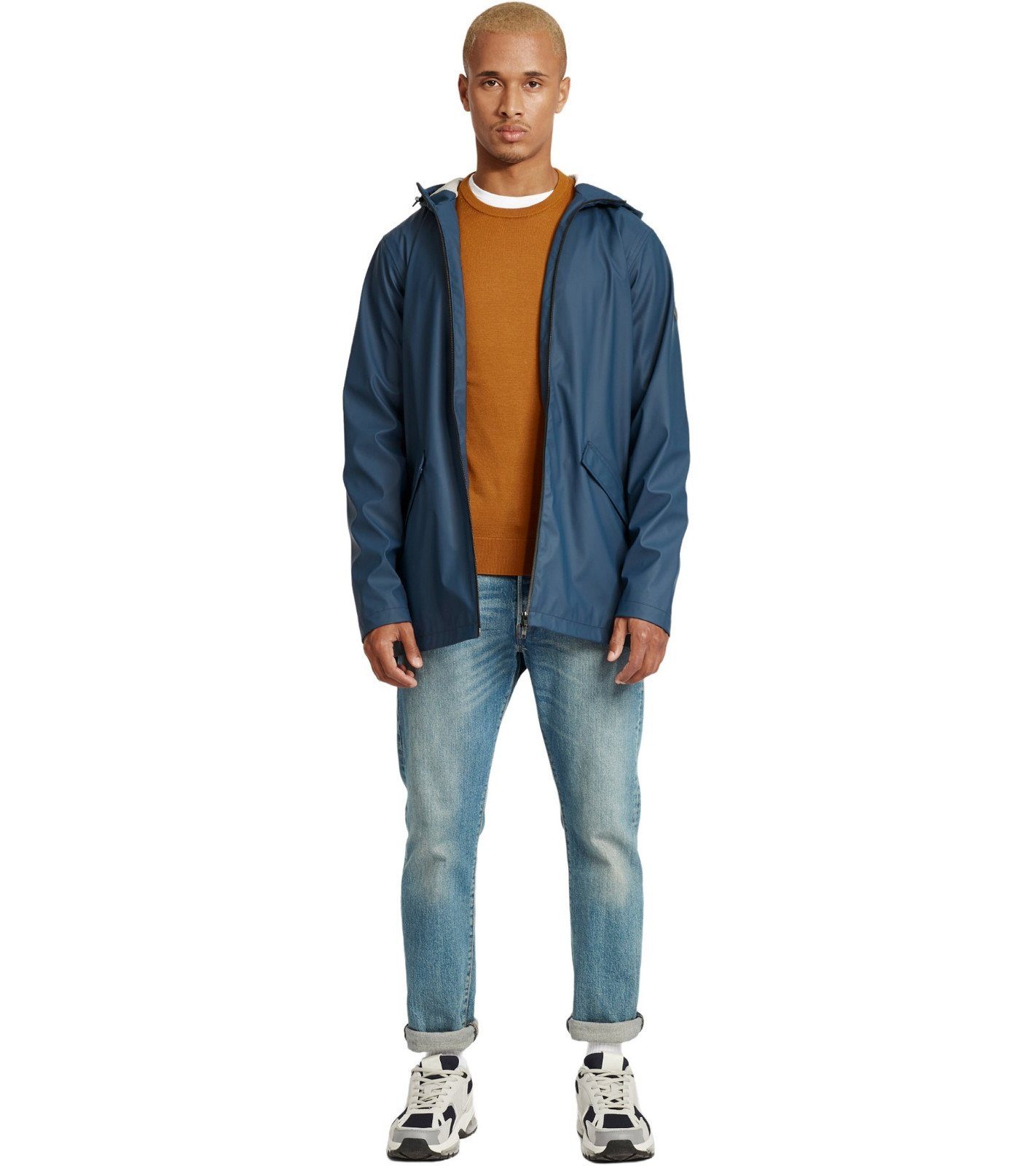 Blend Outdoorjacke BLEND Herren Regen-Mantel Windbreaker mit Kapuze Jyrki Regen-Jacke Blau