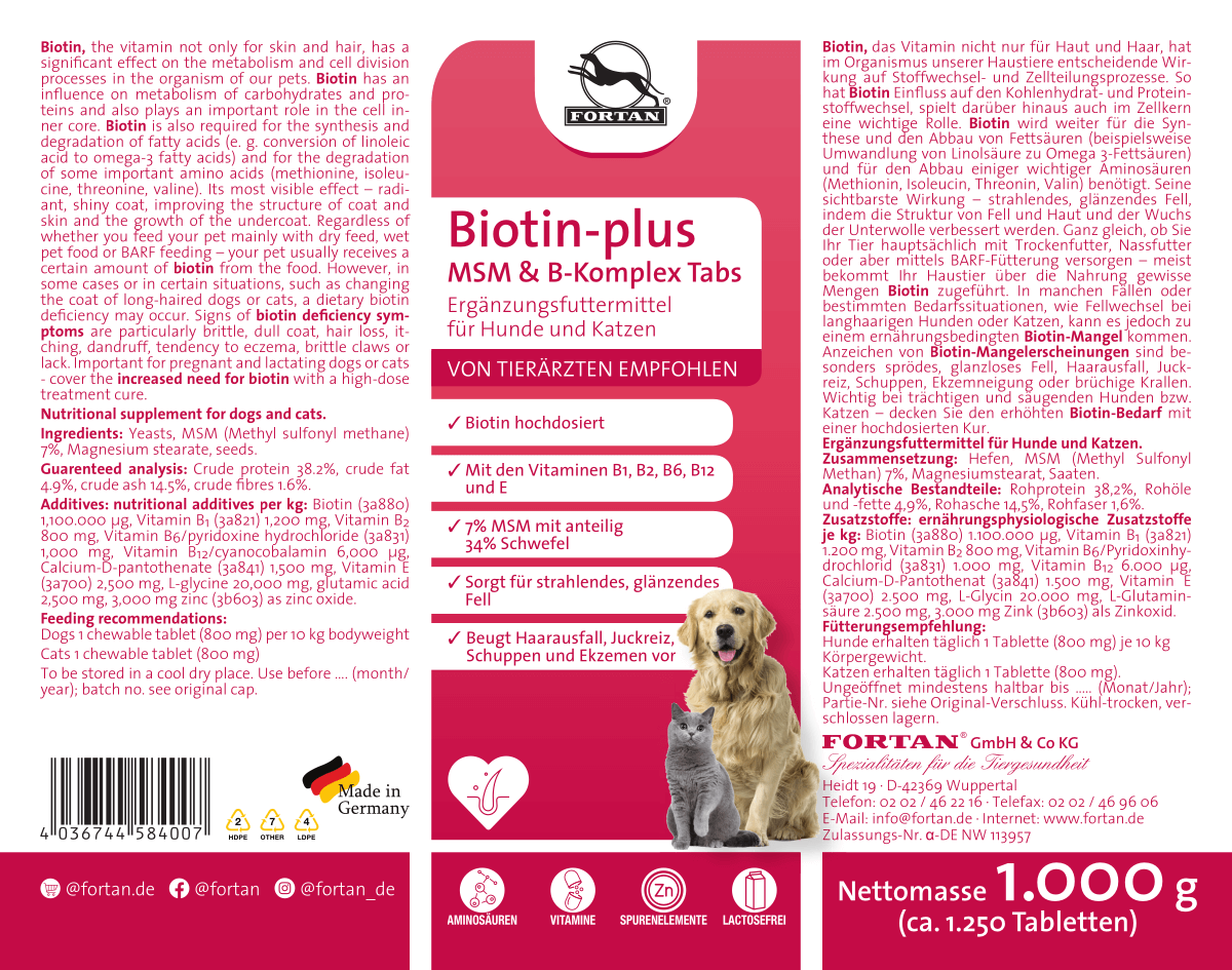 Fortan Ergänzungsfutter & Aufzucht Fortan Biotin-plus MSM & B-Komplex Tabs 1 kg
