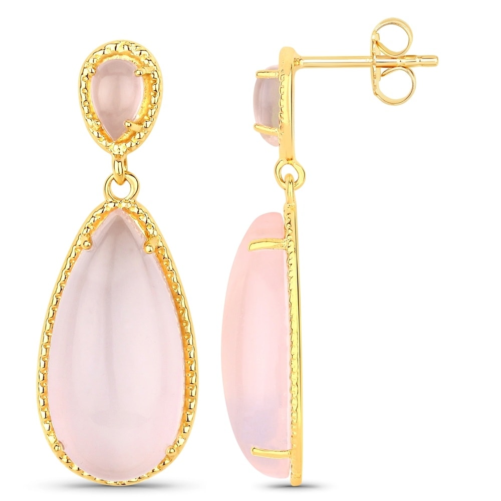 Rafaela Donata Boucles doreilles Argent sterling Quartz rose en Or jaune Bijoux
