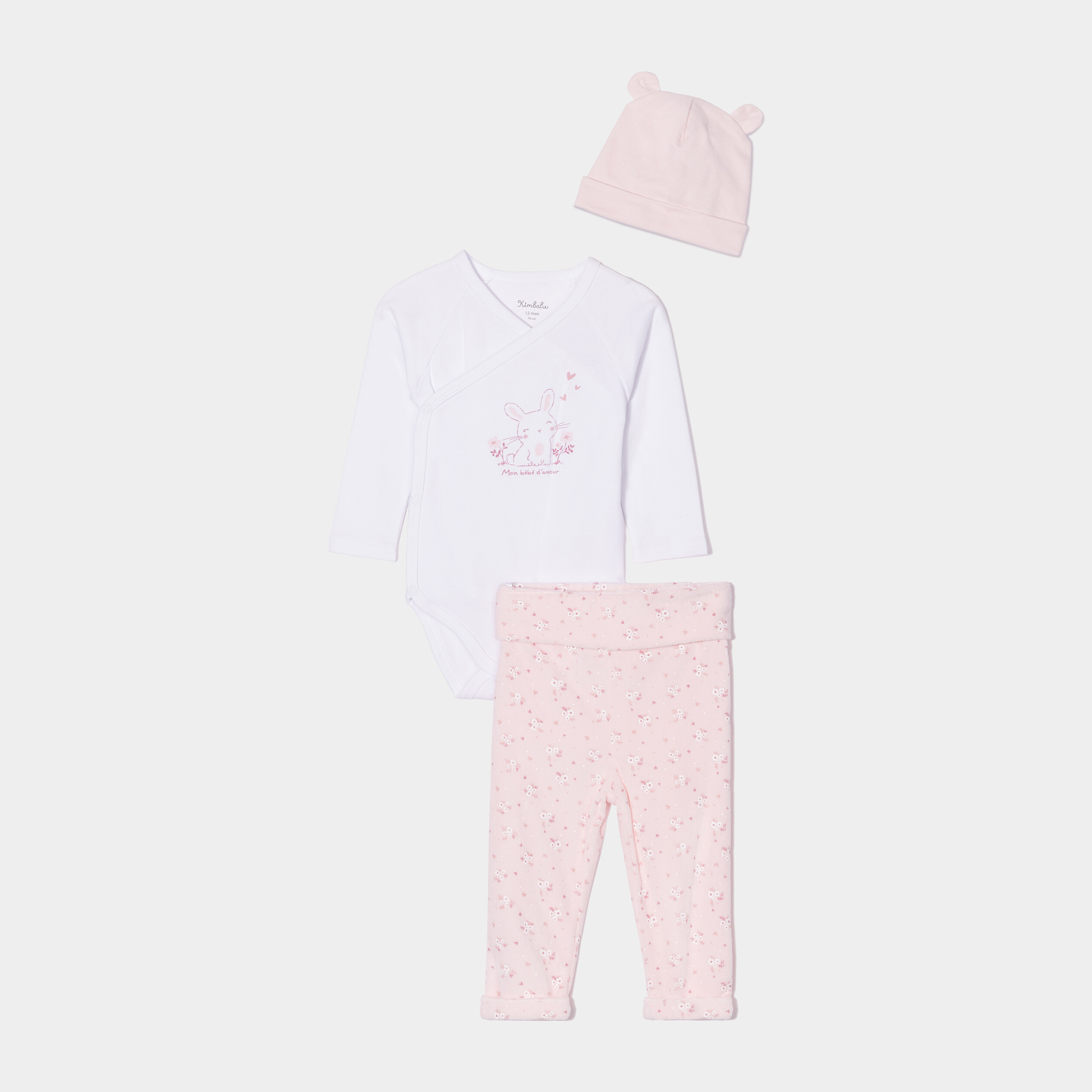 Ensemble body pantalon bonnet rose clair bébé fille | La Halle