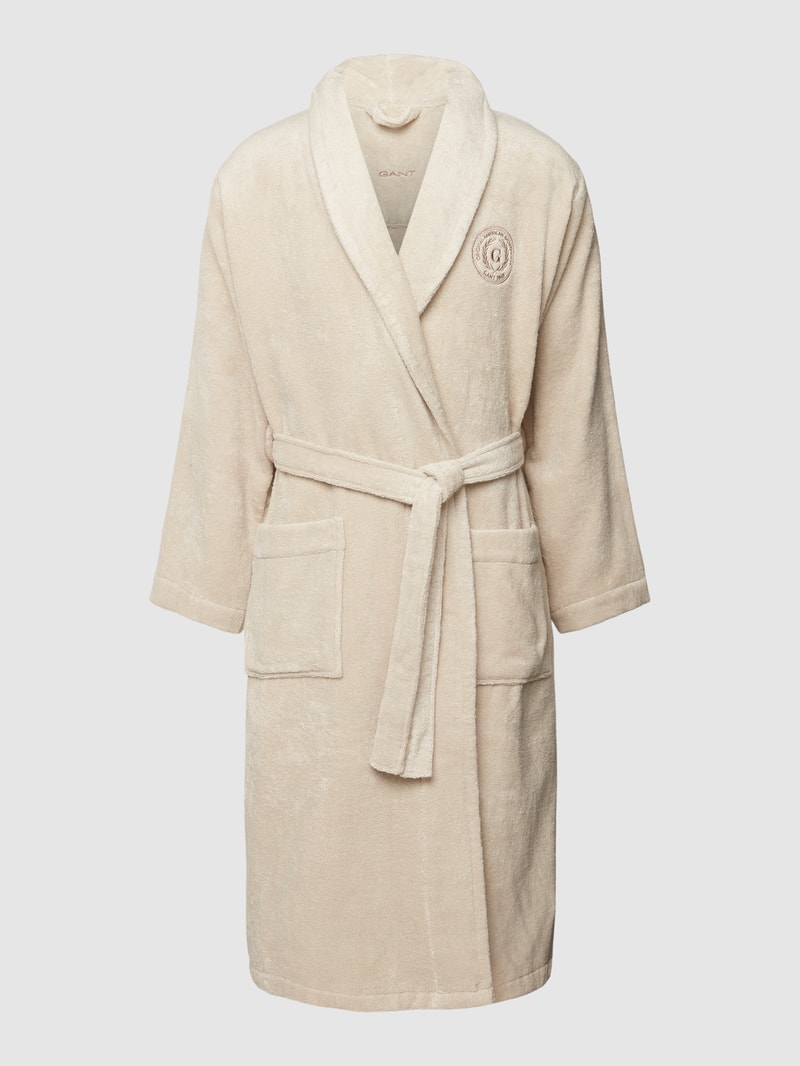 Bademantel mit Logo-Stitching Modell 'CREST ROBE' in beige