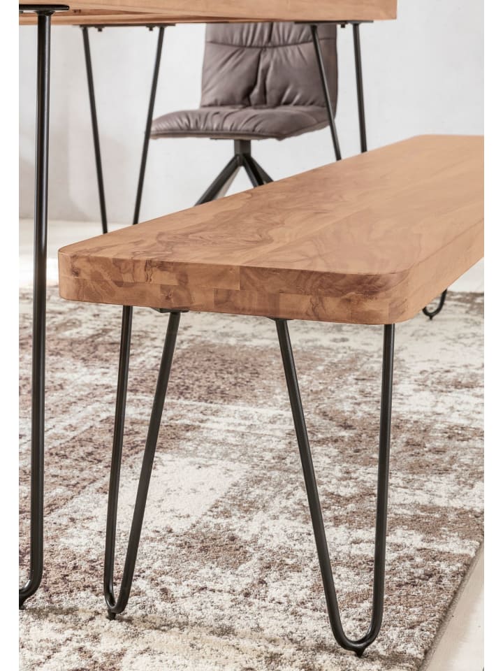 KADIMA DESIGN Sitzbank Massivholz | Landhausstil, Metallbeine, Verschiedene Größen in Beige günstig kaufen