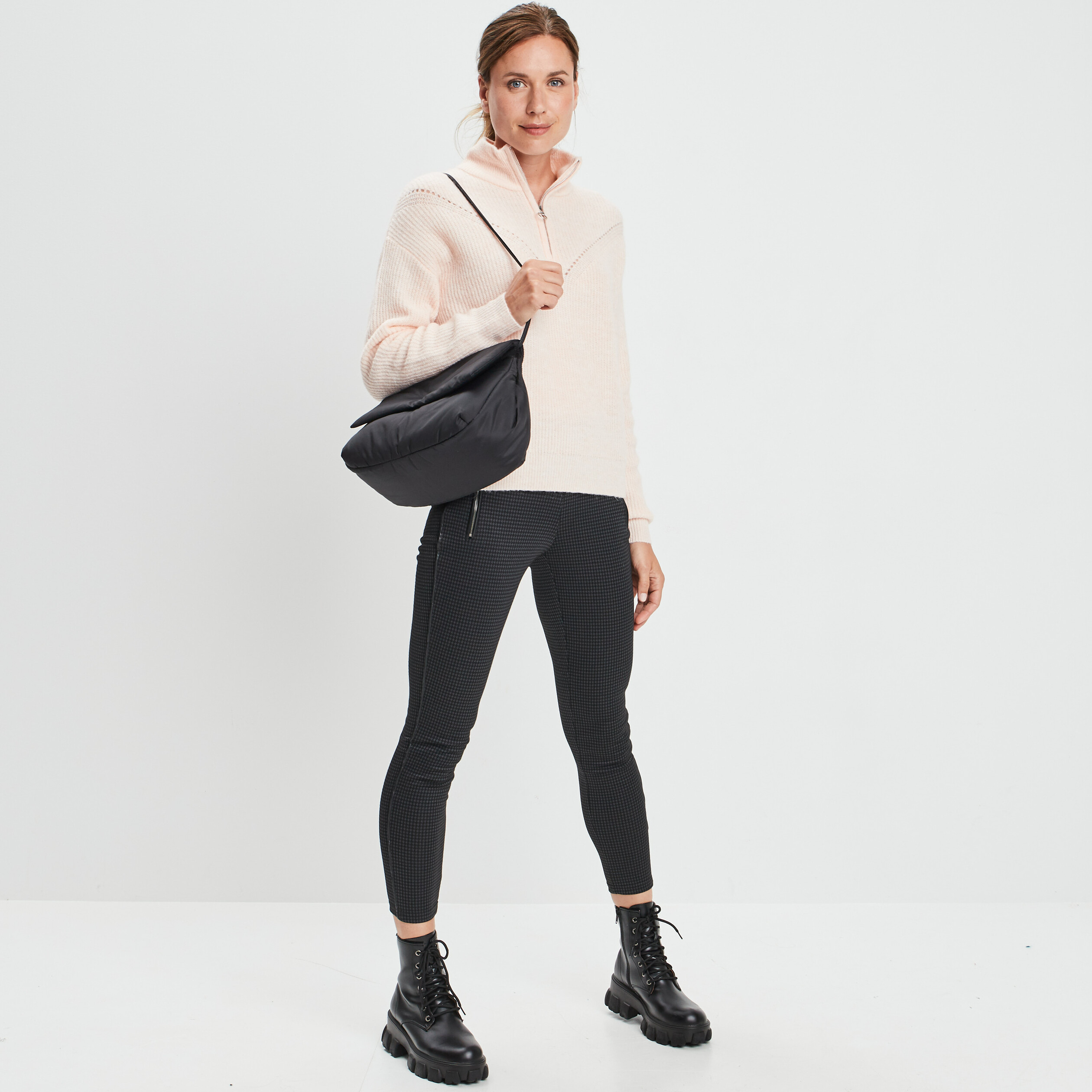 Pull à col montant zippé rose femme | La Halle