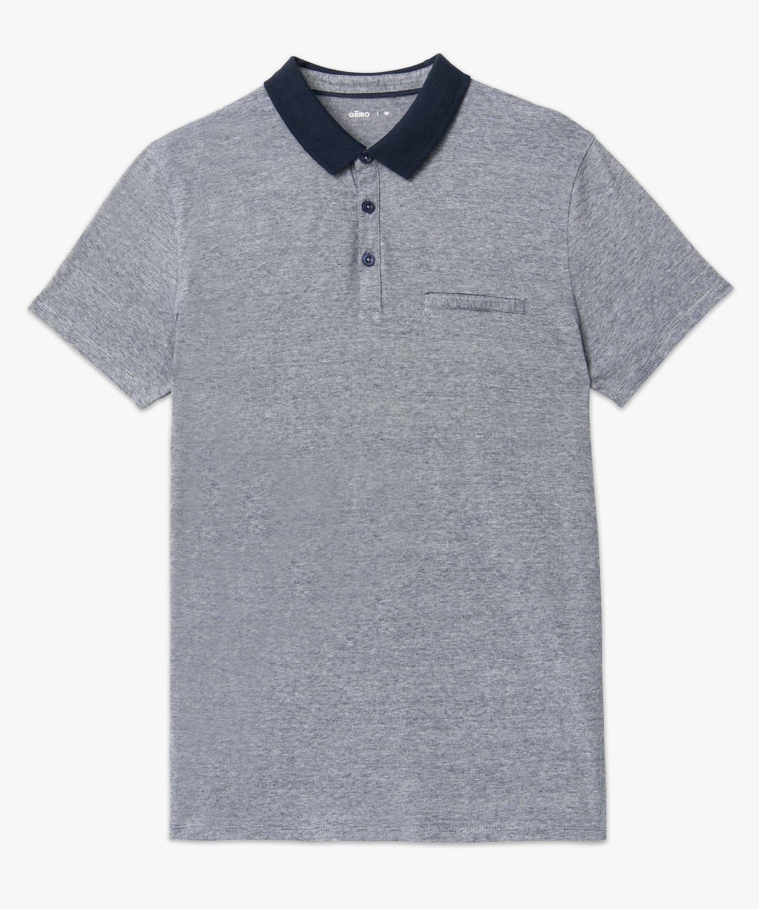 Polo homme à fines rayures et manches courtes bleu fonce | GEMO