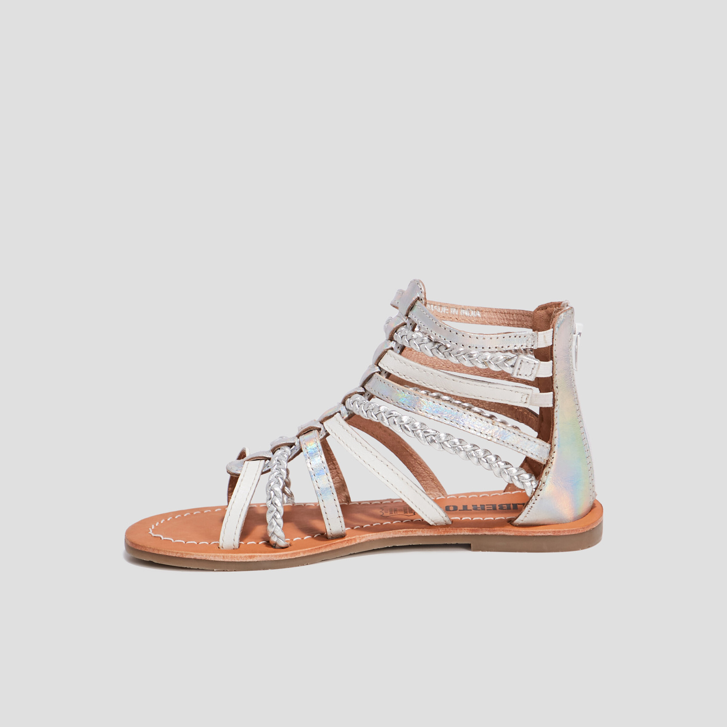 Sandales spartiates en cuir gris argent fille | La Halle