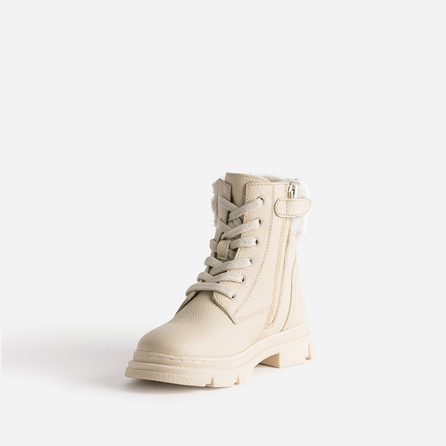 Boots éco-conçu à lacet BUGGY beige en cuir fourré