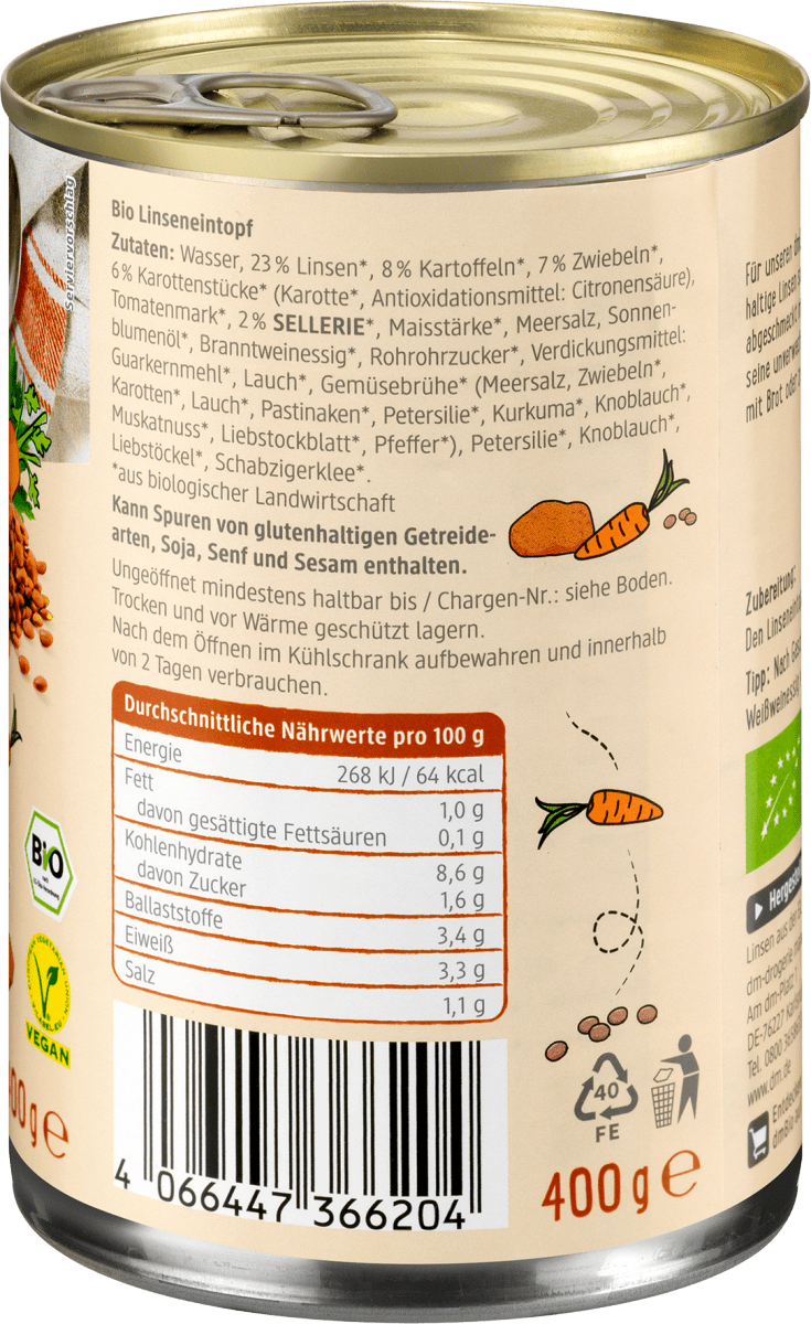 Eintopf, Linsen mit Kartoffeln, 400 g