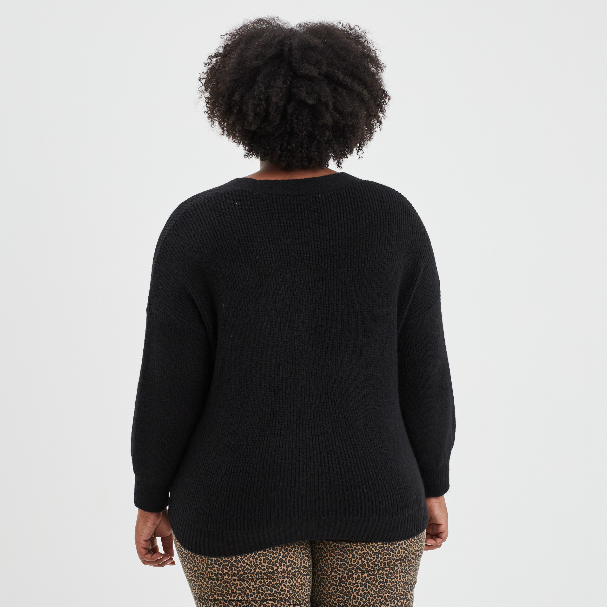 Gilet boutonné à col en V noir femme grande taille | La Halle