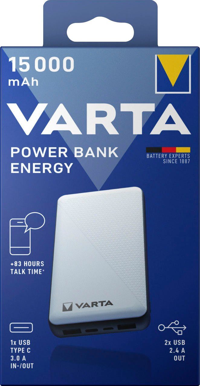 VARTA Power Bank Energy 15000 + Ladekabel 15000mAh Powerbank mit USB Type C Powerbank 15000 mAh (3,7 V, 1 St)