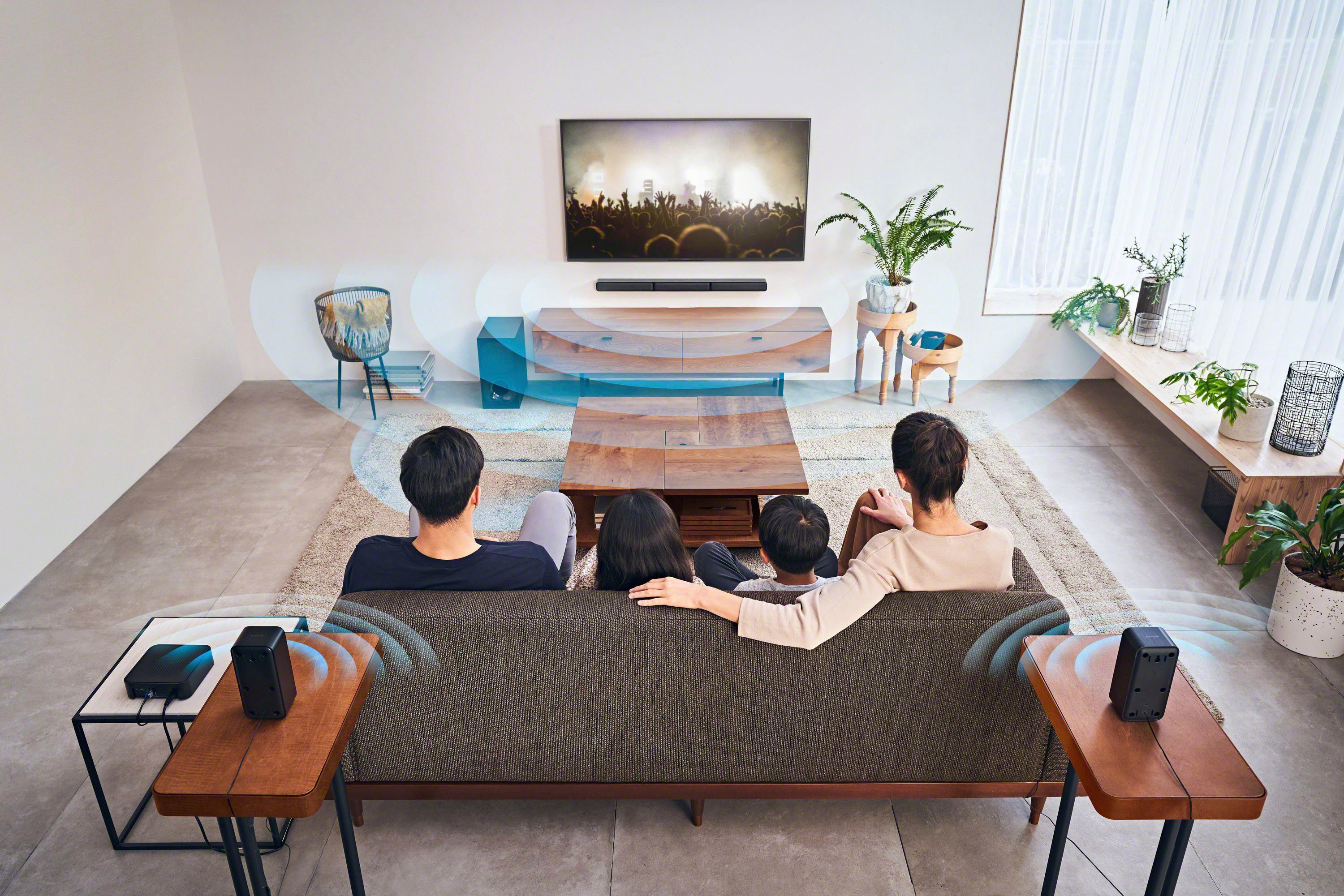 Sony HT-S40R Kanal- 5.1 Soundbar (Bluetooth, 600 W, inkl. kabelgebundenem Subwoofer, kabellosen Rear-Lautsprechern)