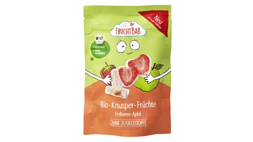 FruchtBar – Bio-Knusper-Früchte Erdbeere, Apfel 15 g