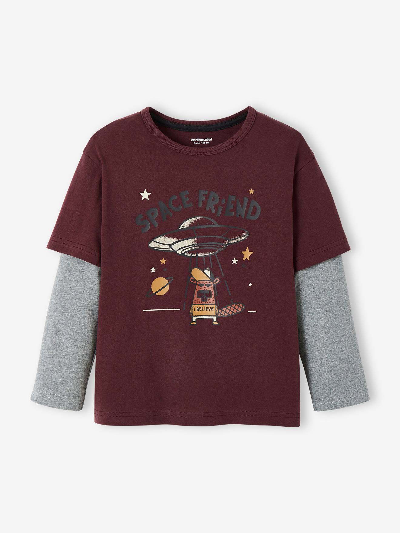Tee-shirt doubles manches garçon dark bleu ardoise