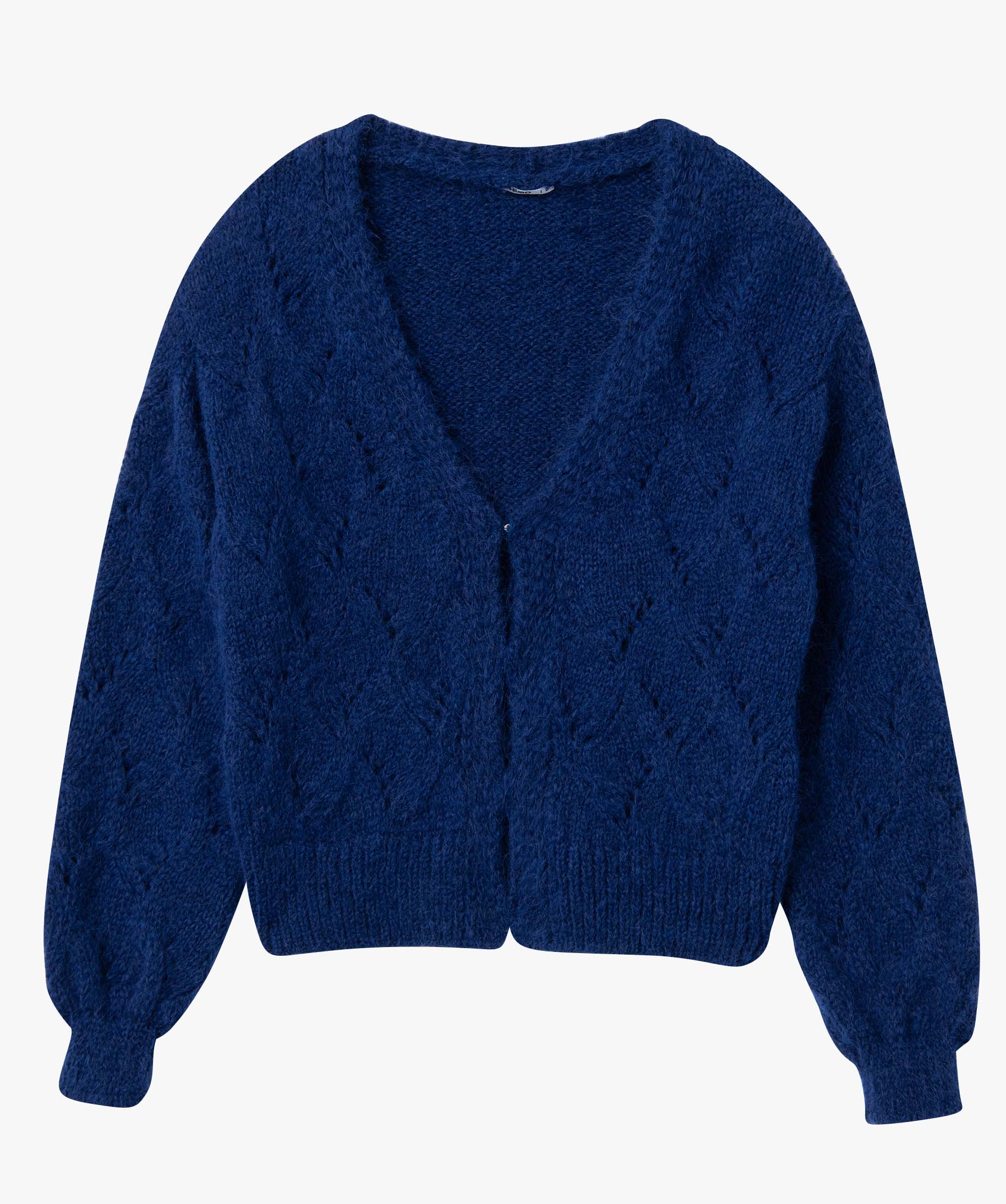 Gilet femme en maille fantaisie ajourée bleu | GEMO