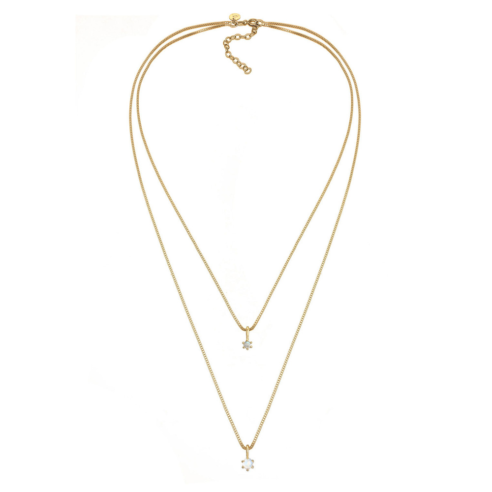 Elli PREMIUM Elli PREMIUM Collier Layer Look Élégant avec Pierre de Lune Collier Femme - (925/ collier