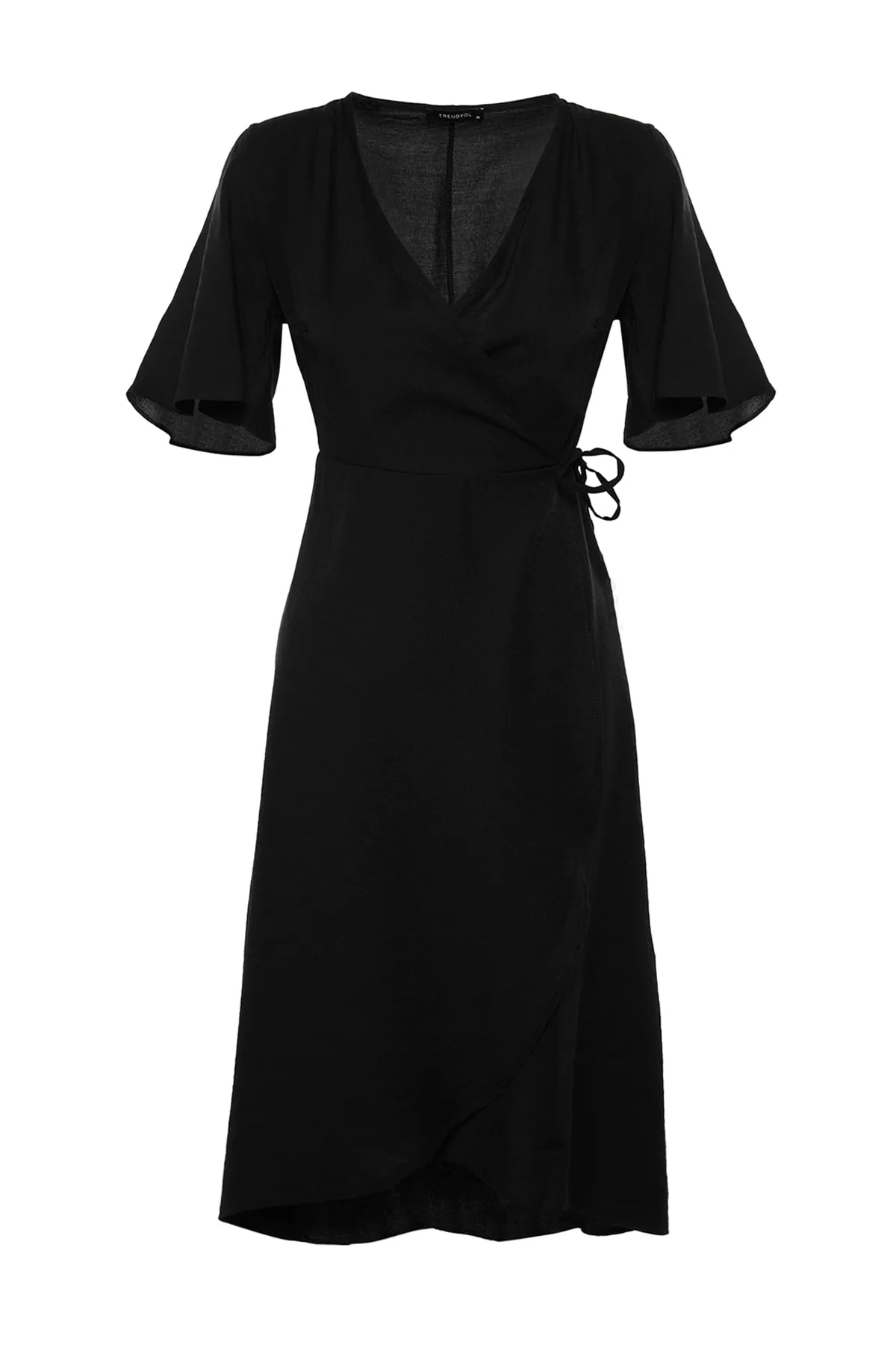 Trendyol Collection  Schwarzes zweireihiges asymmetrisches Midi-Webkleid TWOSS21EL2071