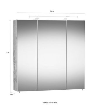 Schildmeyer Spiegelschrank Dorina Breite 70 cm, 3-türig, LED-Beleuchtung, Schalter-/Steckdosenbox