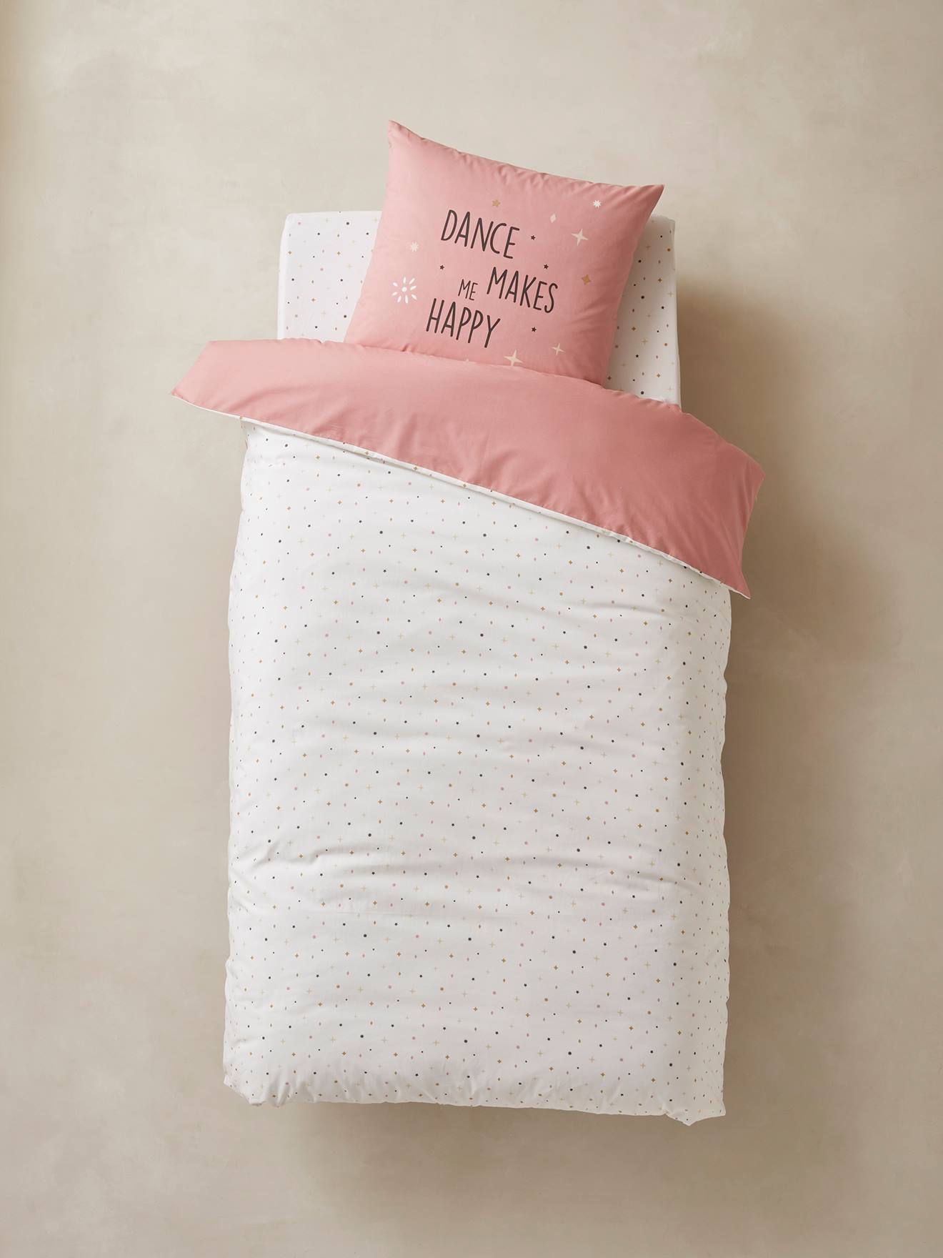 Parure housse de couette + taie d'oreiller enfant ENTRECHAT rose