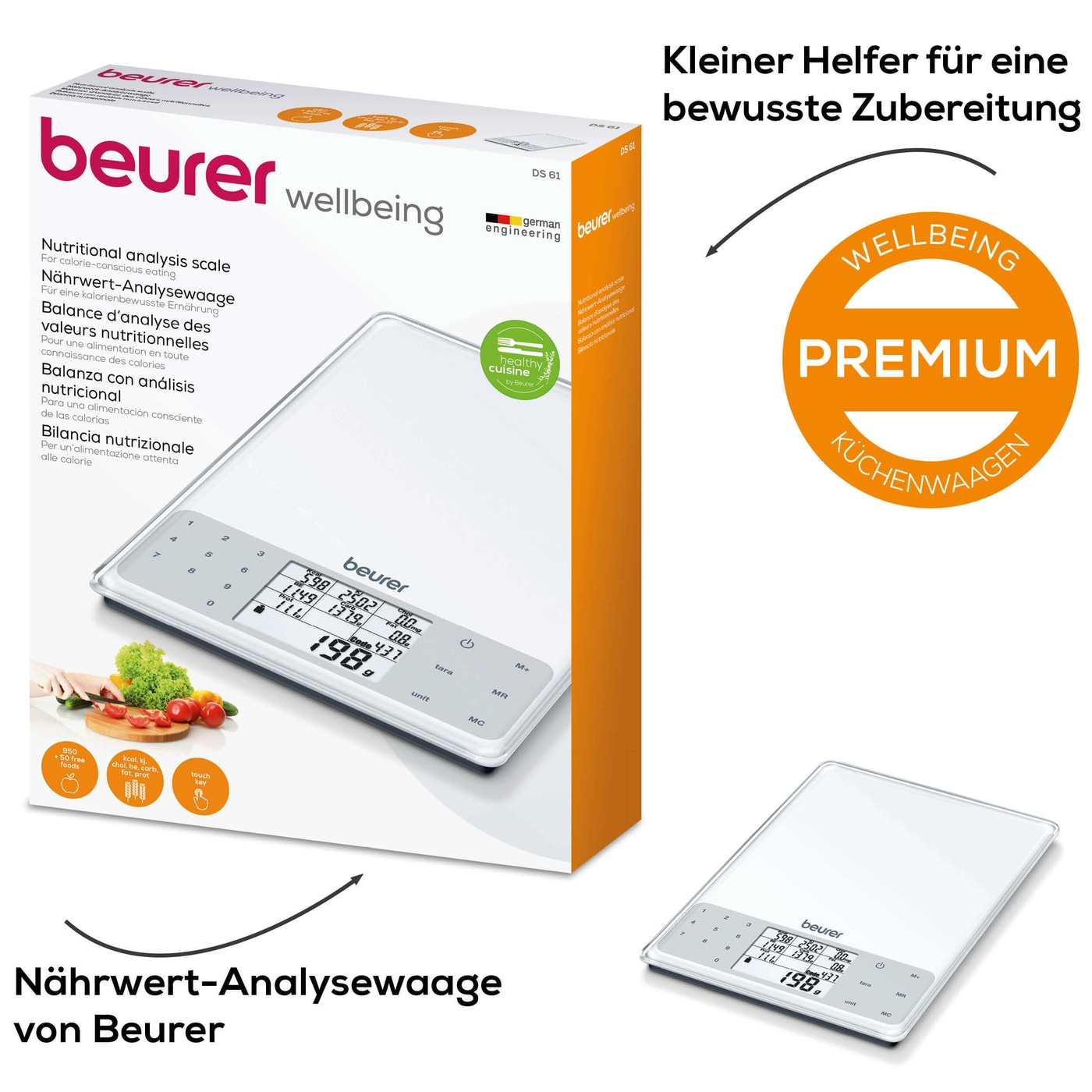 Beurer Nährwert-Analysewaage - DS 61-Diätwaage für Nährwert-Analysen von 950 Lebensmitteln