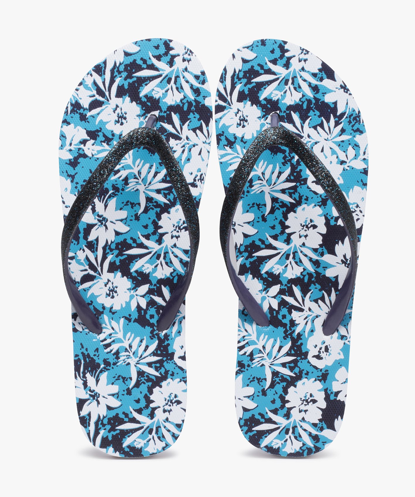 Tongs femme à semelle imprimée et fines brides bleu | GEMO