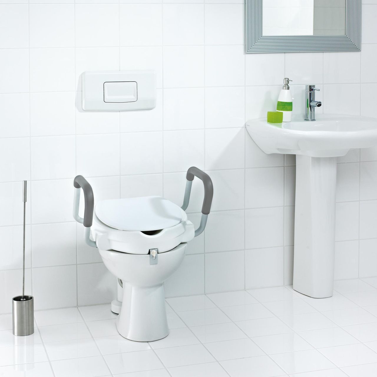 Ridder WC-Sitzerhöhung Sam ca. 10 cm, weiß, mit Armlehnen, ABS / PE / PU / Aluminium