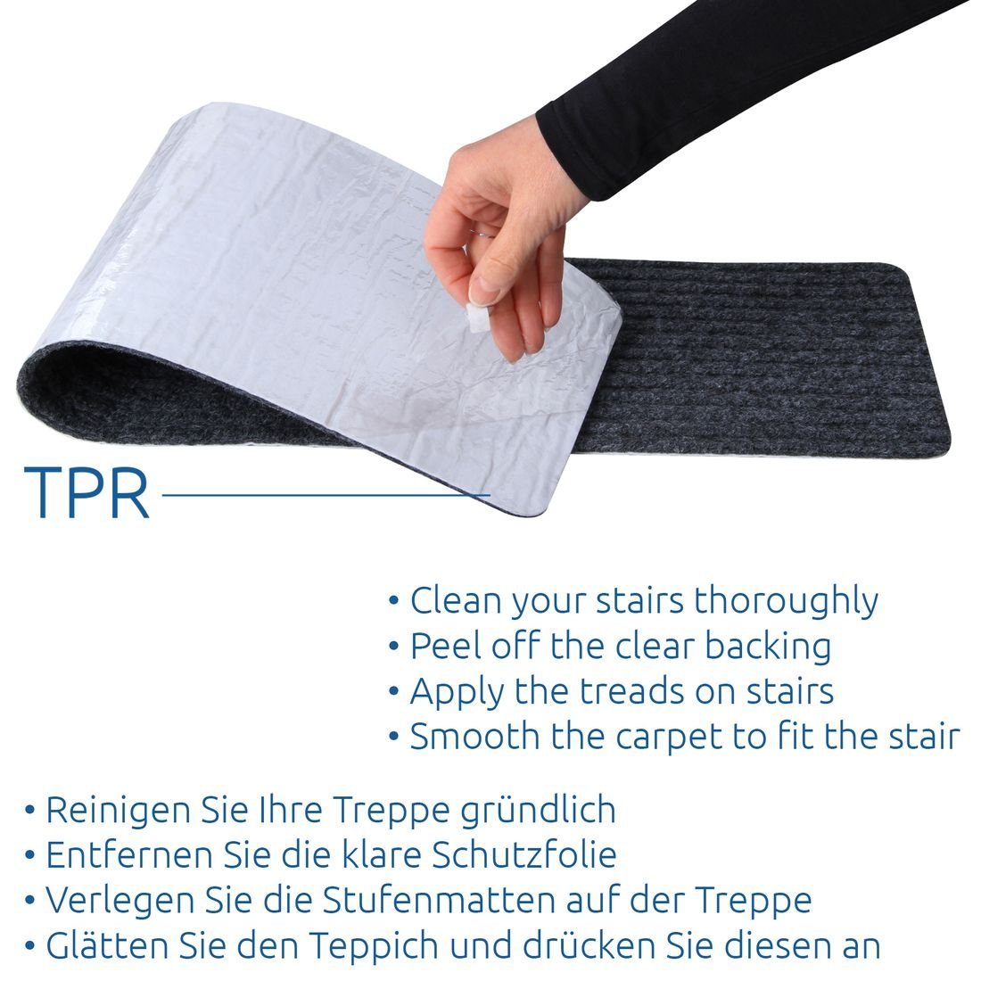 Stufenmatte yourGEAR 15x selbsthaftende hellgraue Stufenmatte 76x20cm mit TPR, yourGEAR