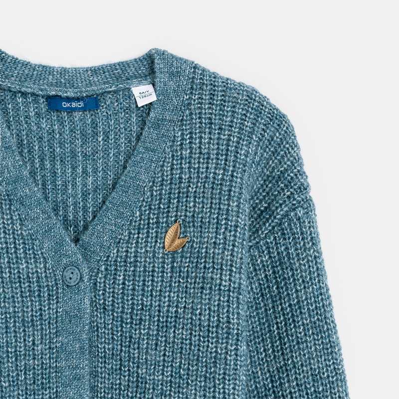 Gilet côtelé boutonné bleu fille