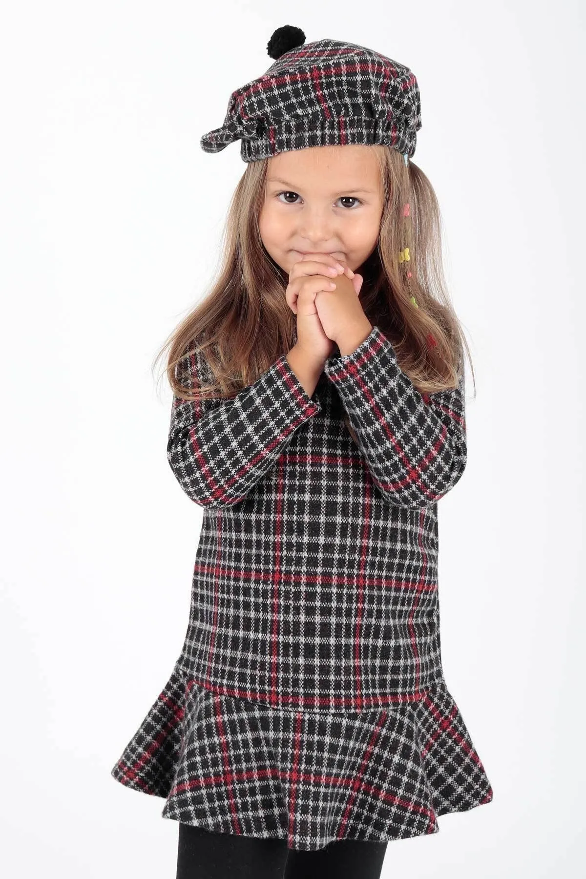 AHENGİM  Trendkleid mit Hut und Volant für Mädchen Ak2200
