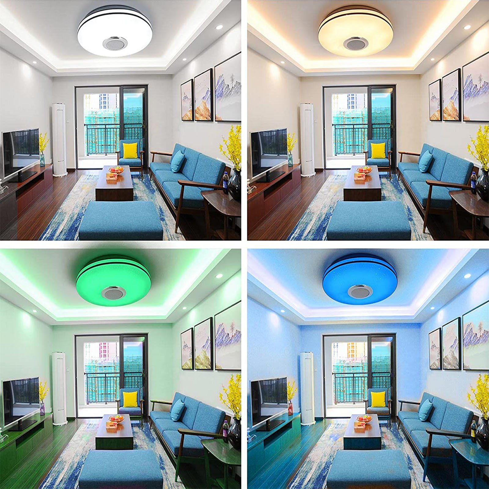oyajia Deckenleuchte LED Deckenlampe mit Bluetooth Lautsprecher, RGB Dimmbar, LED fest integriert, RGB/Kaltweiß/Naturweiß/Warmweiß, Dimmbar mit Fernbedienung oder APP, für Schlafzimmer Küche Wohnzimmer
