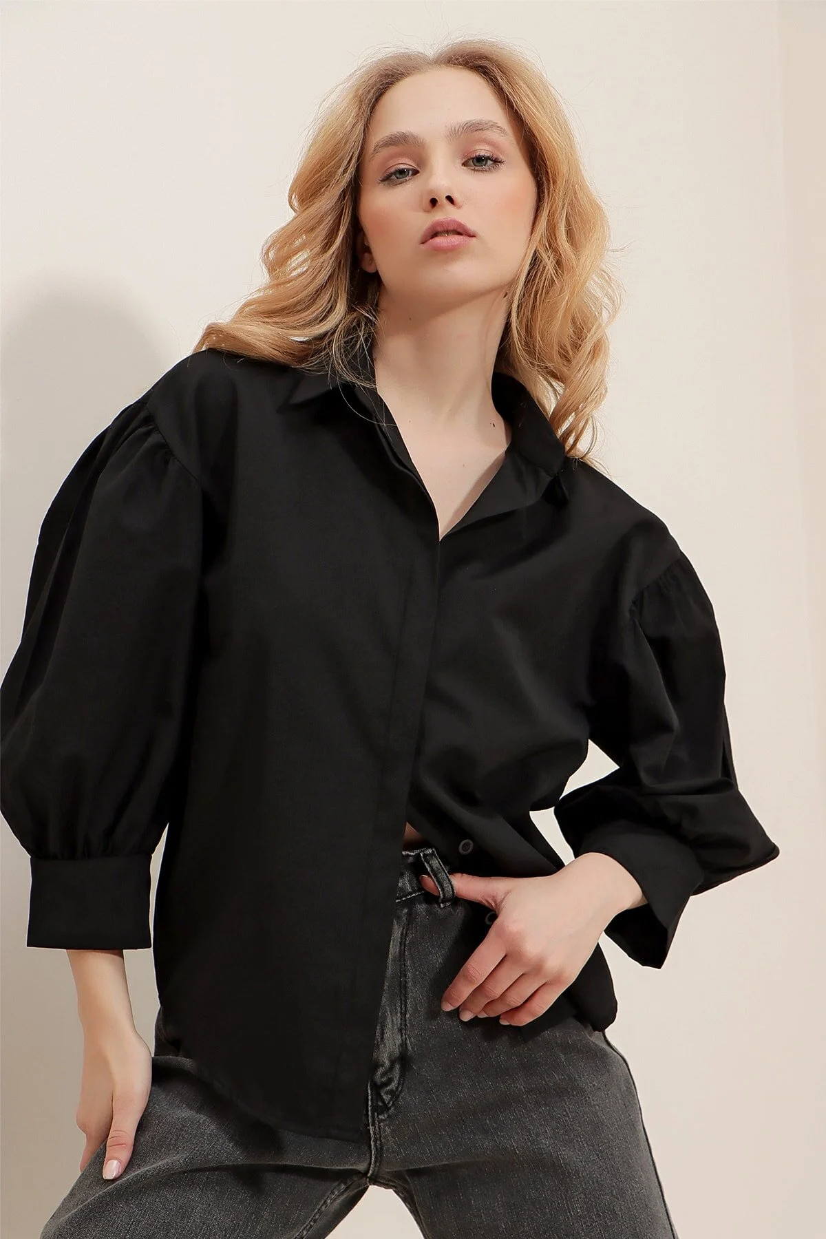 Trend Alaçatı Stili  Hemd - Schwarz - Regular Fit