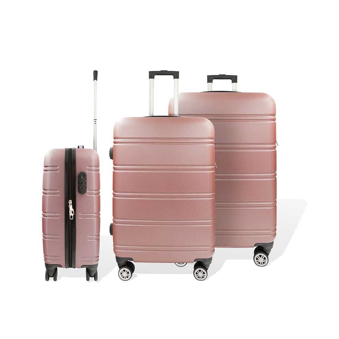 COFI 1453 Hartschalenkofferset: 3-teiliges Kofferset aus robustem ABS-Material, Line Rose Design
