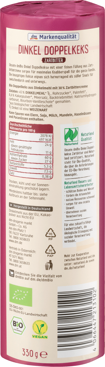 Doppelkekse, Dinkel Zartbitter, 330 g