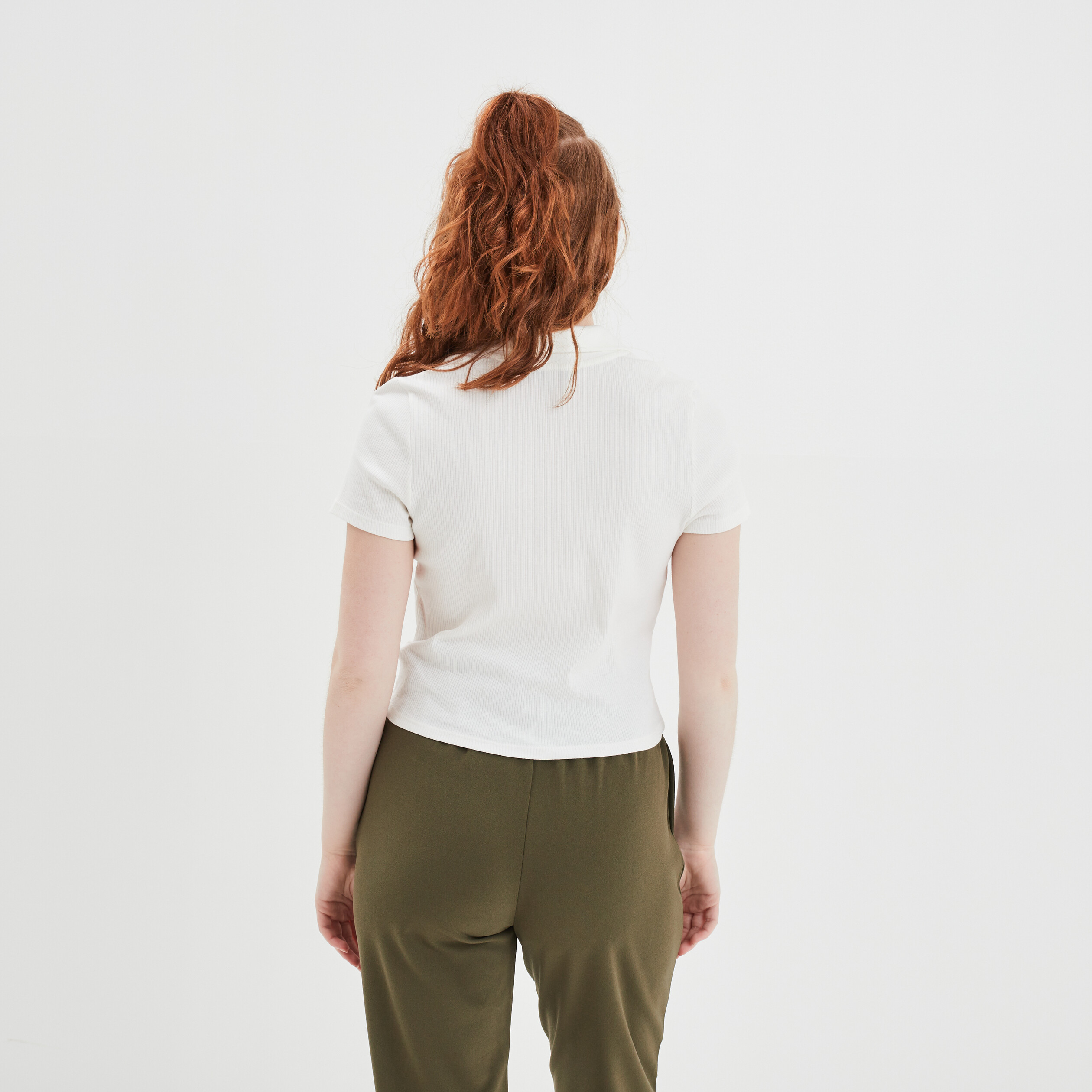 T-shirt court côtelé col polo coton blanc femme | La Halle