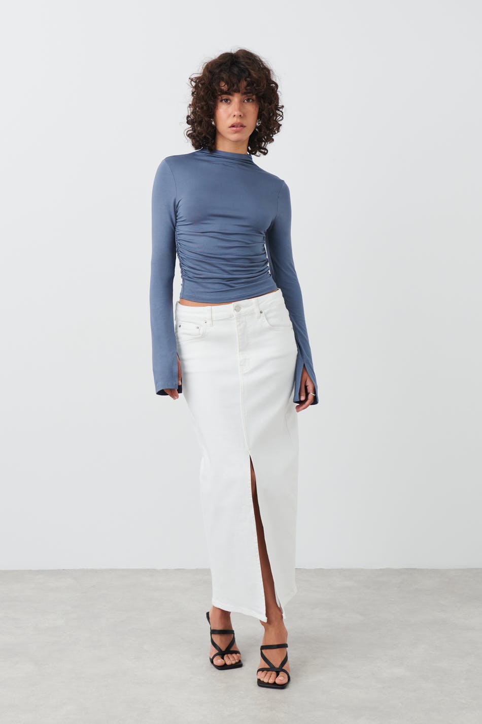 Soft touch funnel neck ls top